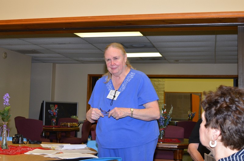 DSC_0292.JPG - Our treasurer and 2011 Family Reunion chair makes a point at the Board Meeting on Friday night.